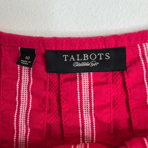 Talbots Hot Pink White Embroidered Pleated A Line Flare Side Zip Skirt Women 10 - Picture 8 of 12